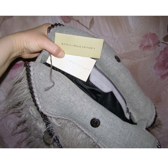 NEW Stella McCartney Faux Fur Gray Chain Tote Hobo bag - Picture 11 of 13